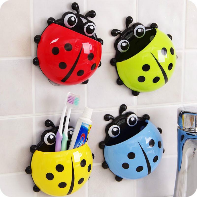 Cute Ladybug Insect Toothbrush Wall Suction Bathroom Sets Cartoon Sucker Toothbrush Holder / Suction Hooks Bathroom Racks