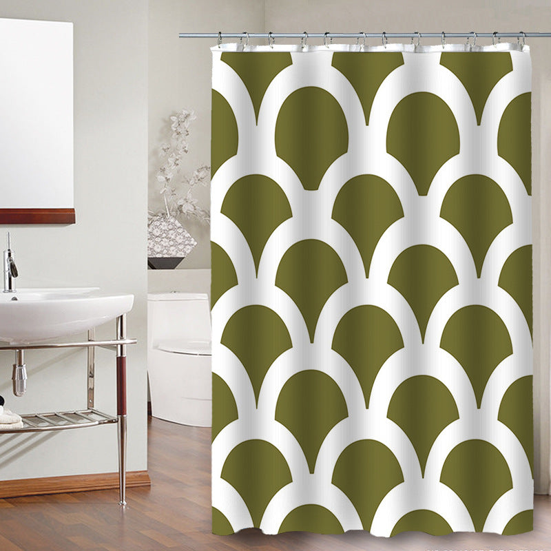 Modern Aqua Gray White Wave Stripe Print  3D Bathroom Shower Curtain