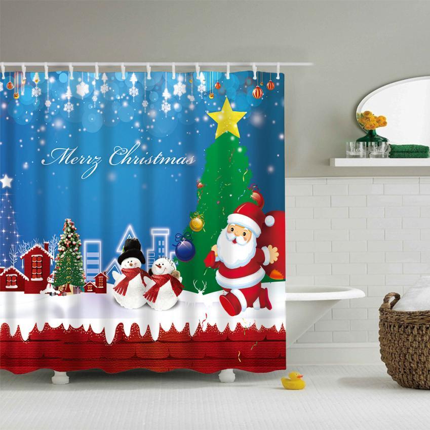 Christmas Waterproof Polyester Bathroom Shower Curtain Decor With Hooks