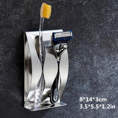 Toothbrush Shaver Holder Rustproof Polished Stainless Steel Organizer Sticky Wall Mounted Bathroom Shower Toothbrush Shelf