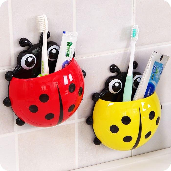 Cute Ladybug Insect Toothbrush Wall Suction Bathroom Sets Cartoon Sucker Toothbrush Holder / Suction Hooks Bathroom Racks