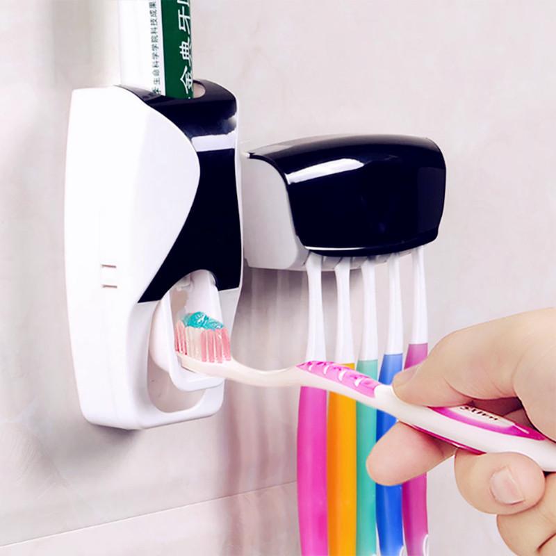 Fashion Home Bathroom Touch me Automatic Toothpaste Dispenser + 5pcs Toothbrush Holder Set Family Set Wall Mount Rack Bath