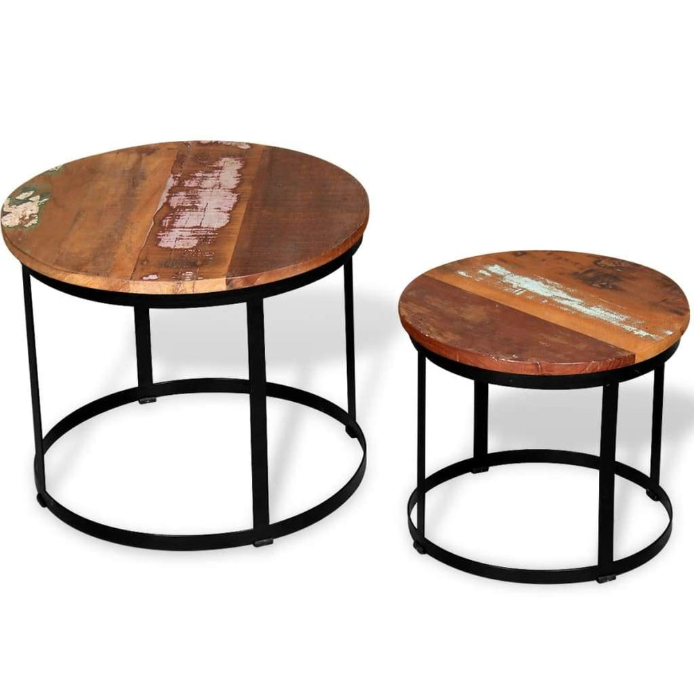 Two Piece Coffee Table Set Round Rough Mango Wood/Solid Reclaimed Wood