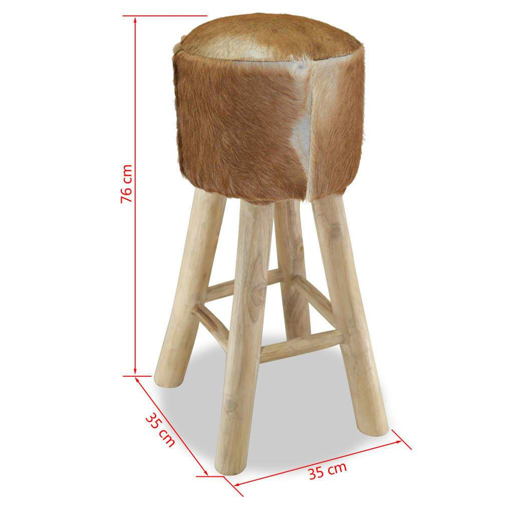 Bar Stool Real Leather and Solid Teak Wood
