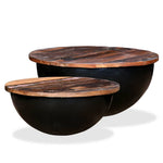 2 Piece Coffee Table Set Solid Reclaimed Wood Bowl Shape White/Black