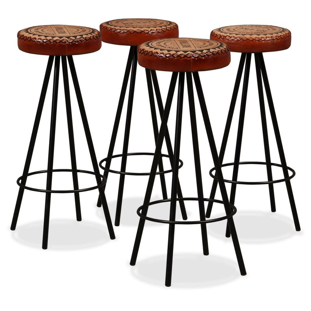 2/4x Bar Stools Genuine Leather Canvas Bistro Pub Dining Chair Seating