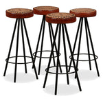 2/4x Bar Stools Genuine Leather Canvas Bistro Pub Dining Chair Seating