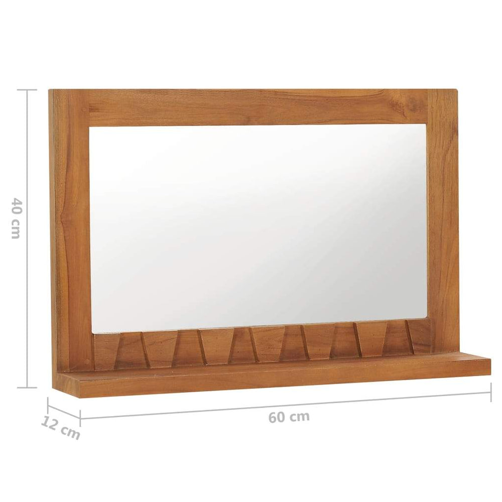 Solid Teak Wood Wall Mirror with Shelf Make up Dressing 23.6"/39.4"