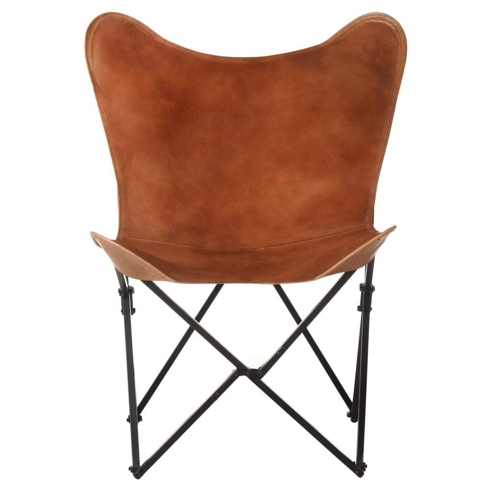 Foldable Butterfly Chair Real Leather Lounge Living Room Brown/Black
