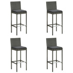 2/4x Garden Bar Stool with Cushions Poly Rattan Lounge Seat Black/Gray
