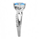 High polished (no plating) Stainless Steel Ring with AAA Grade CZ  in Sea Blue