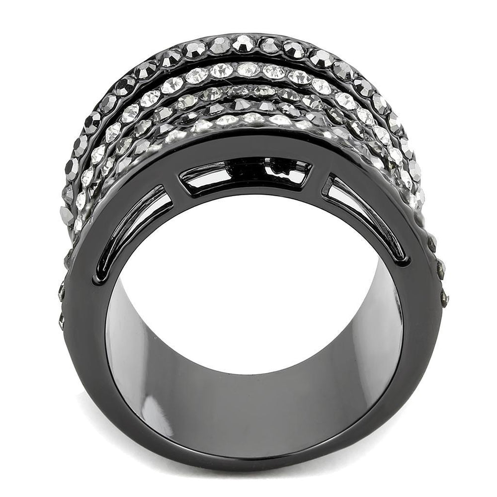 LO2967 - Ruthenium Brass Ring with Top Grade Crystal  in Black Diamond