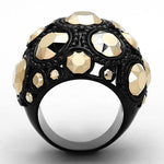 TK1366 - IP Black(Ion Plating) Stainless Steel Ring with Top Grade Crystal  in Metallic Light Gold