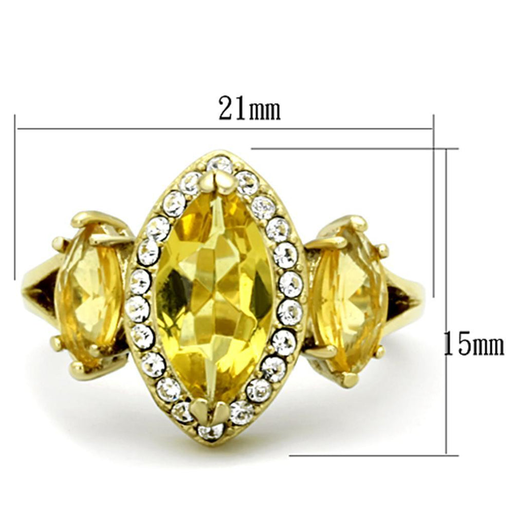 TK1578 - IP Gold(Ion Plating) Stainless Steel Ring with Synthetic Synthetic Glass in Topaz