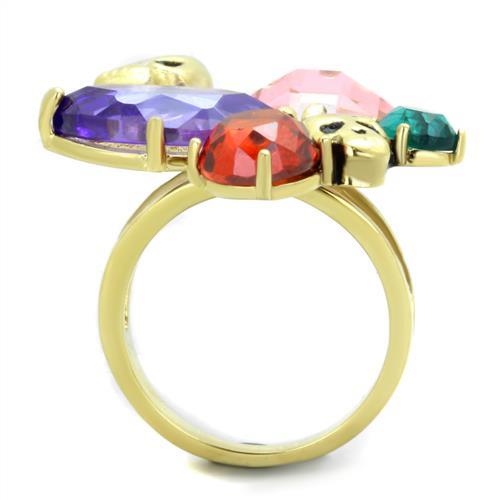 TK1888 - IP Gold(Ion Plating) Stainless Steel Ring with AAA Grade CZ  in Multi Color