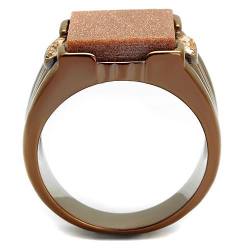 TK3015 - IP Coffee light Stainless Steel Ring with Semi-Precious Gold Sand Stone in Siam