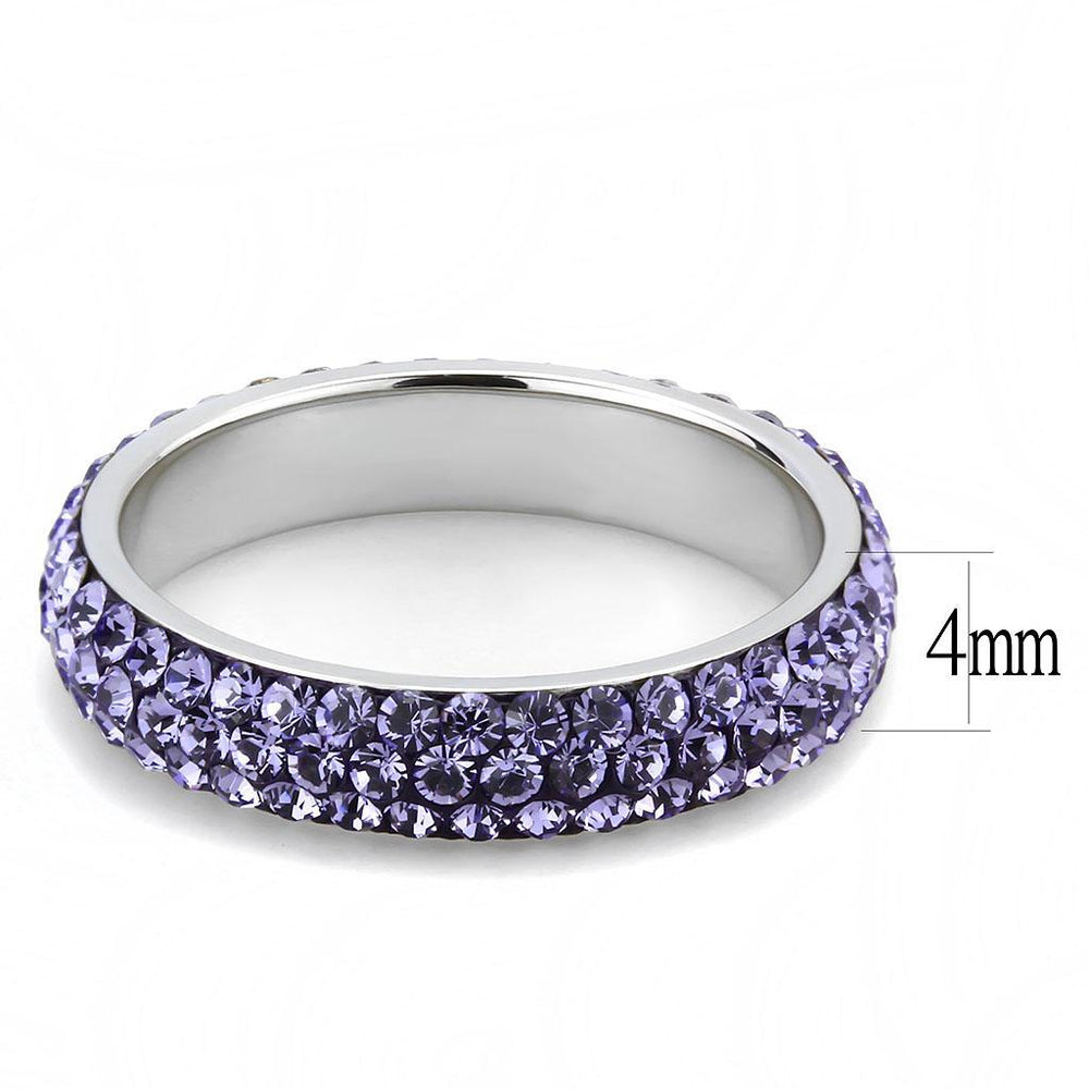 TK3540 - High polished (no plating) Stainless Steel Ring with Top Grade Crystal  in Tanzanite