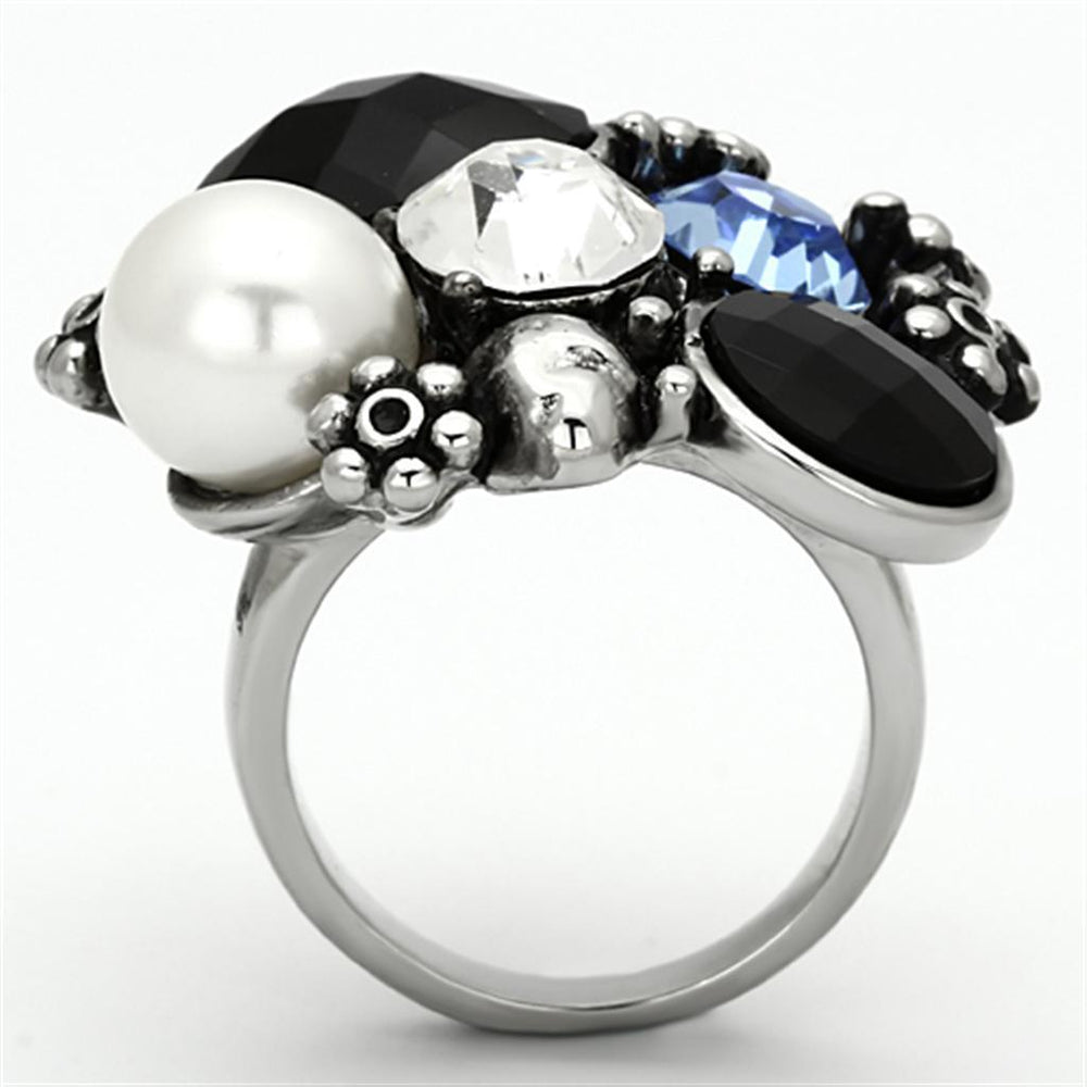 TK941 - High polished (no plating) Stainless Steel Ring with Synthetic Synthetic Glass in Jet
