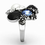 TK941 - High polished (no plating) Stainless Steel Ring with Synthetic Synthetic Glass in Jet