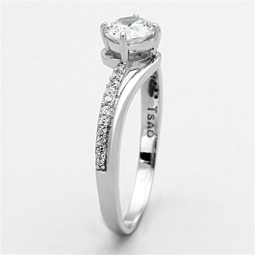 TS141 - Rhodium 925 Sterling Silver Ring with AAA Grade CZ  in Clear