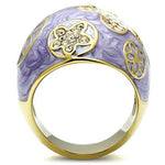 GL295 - IP Gold(Ion Plating) Brass Ring with Top Grade Crystal  in Clear