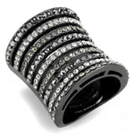 LO2967 - Ruthenium Brass Ring with Top Grade Crystal  in Black Diamond