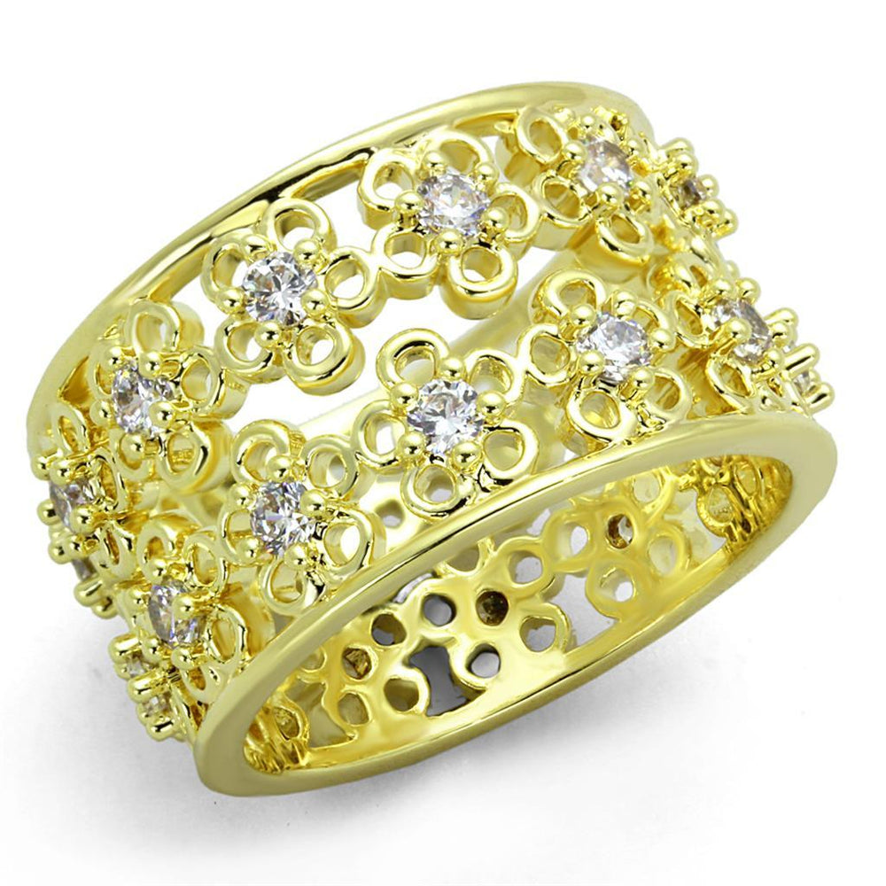 LO3363 - Gold Brass Ring with AAA Grade CZ  in Clear