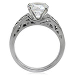 TK069 - High polished (no plating) Stainless Steel Ring with AAA Grade CZ  in Clear