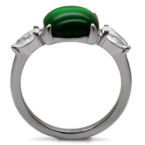 TK087 - High polished (no plating) Stainless Steel Ring with Synthetic Synthetic Glass in Emerald
