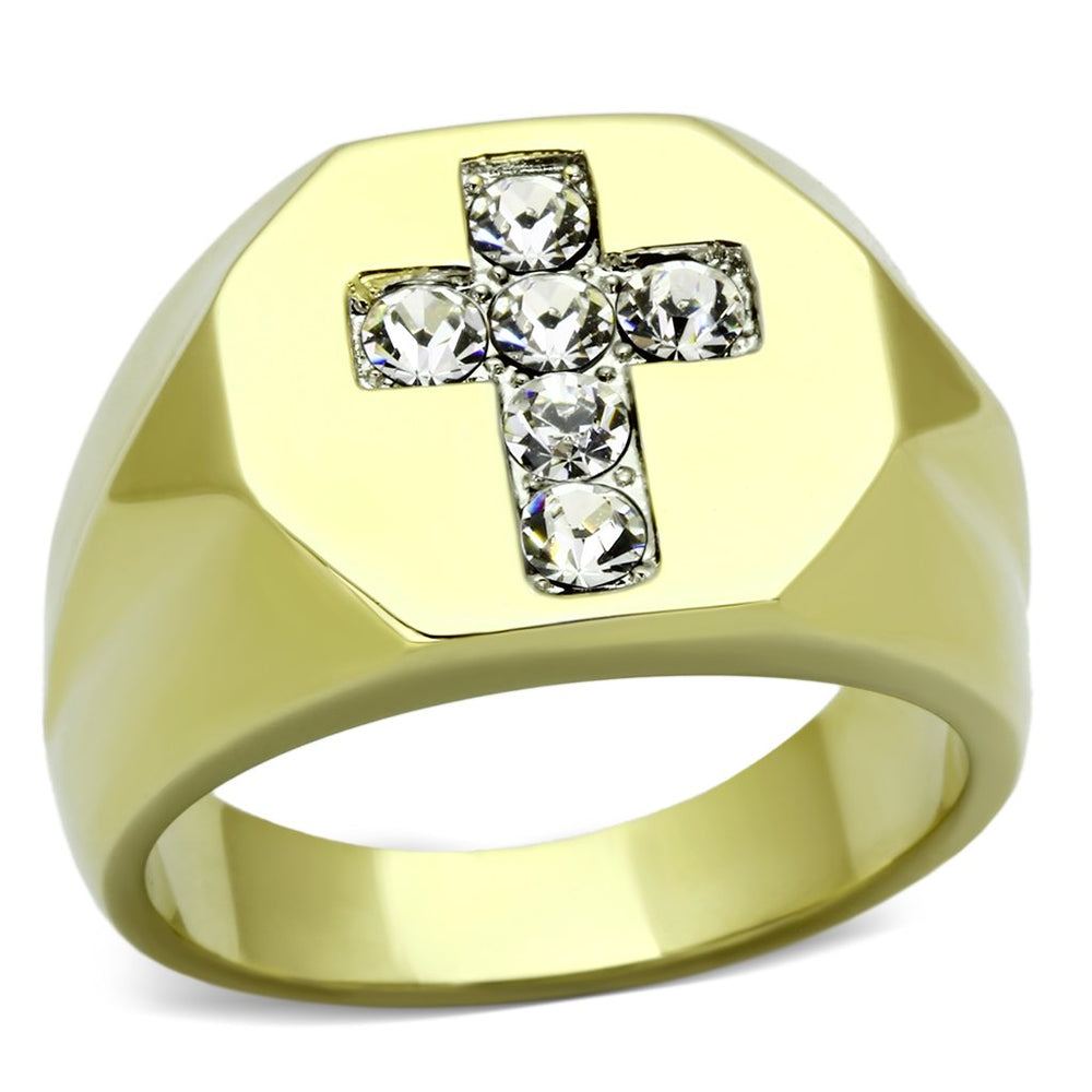 TK1062 - Two-Tone IP Gold (Ion Plating) Stainless Steel Ring with Top Grade Crystal  in Clear-0