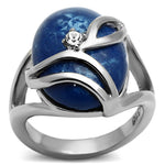 TK1144 - High polished (no plating) Stainless Steel Ring with Synthetic Synthetic Stone in Capri Blue