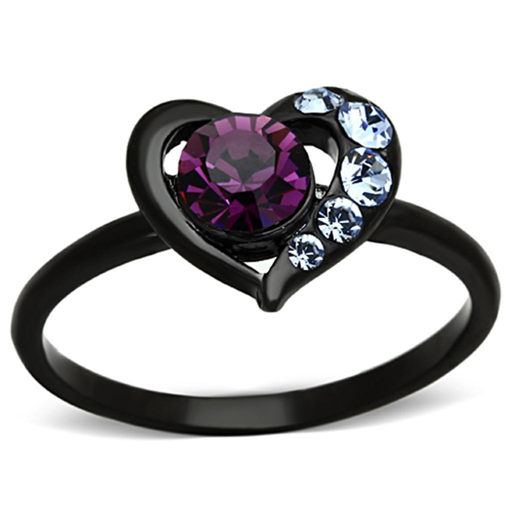 TK1300 - IP Black(Ion Plating) Stainless Steel Ring with Top Grade Crystal  in Amethyst