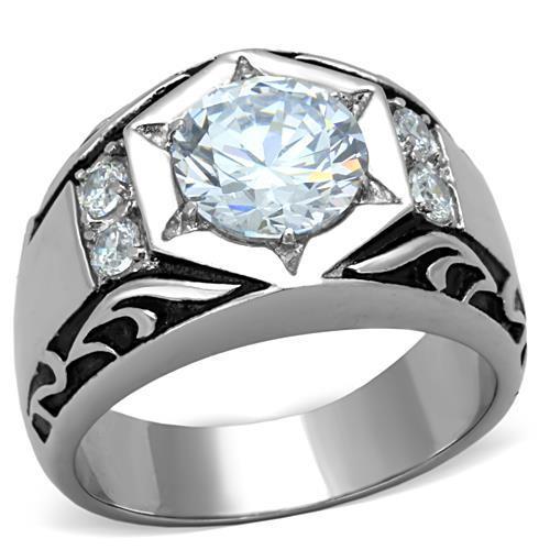 TK1606 - High polished (no plating) Stainless Steel Ring with AAA Grade CZ  in Clear
