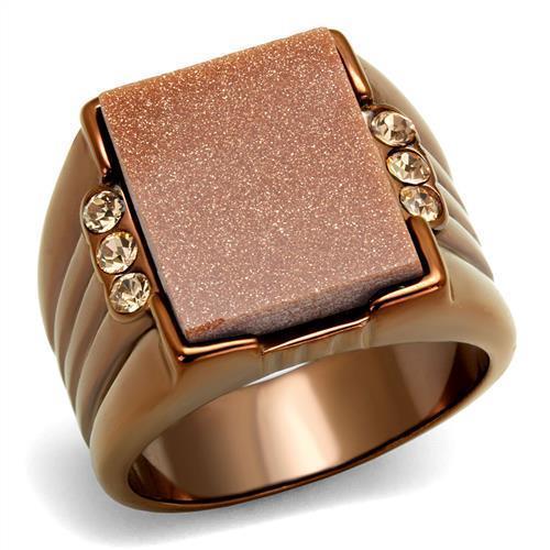 TK3015 - IP Coffee light Stainless Steel Ring with Semi-Precious Gold Sand Stone in Siam