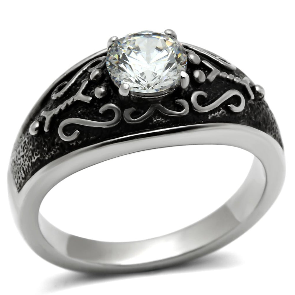 TK373 - High polished (no plating) Stainless Steel Ring with AAA Grade CZ  in Clear