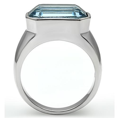 TK527 - High polished (no plating) Stainless Steel Ring with Top Grade Crystal  in Sea Blue