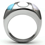 TK690 - High polished (no plating) Stainless Steel Ring with Synthetic Synthetic Glass in Multi Color