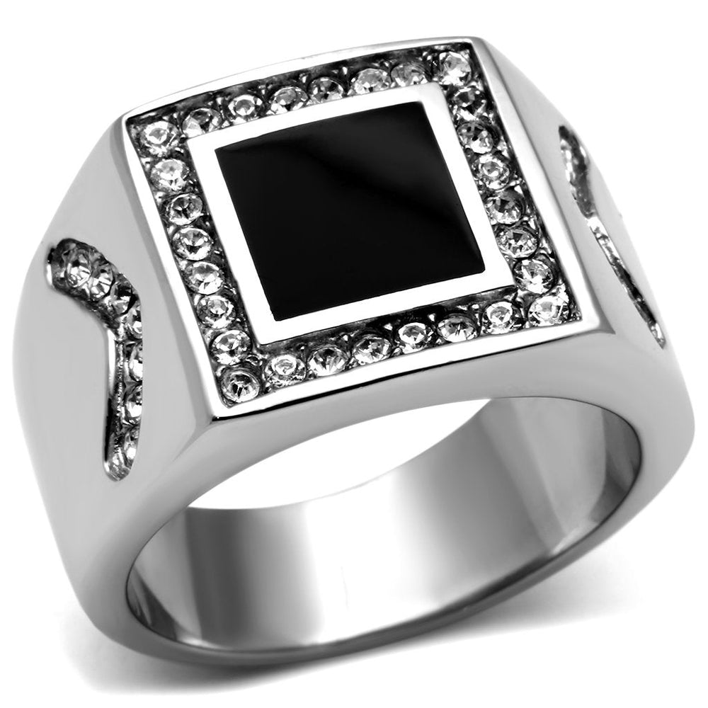TK702 - High polished (no plating) Stainless Steel Ring with Top Grade Crystal  in Clear