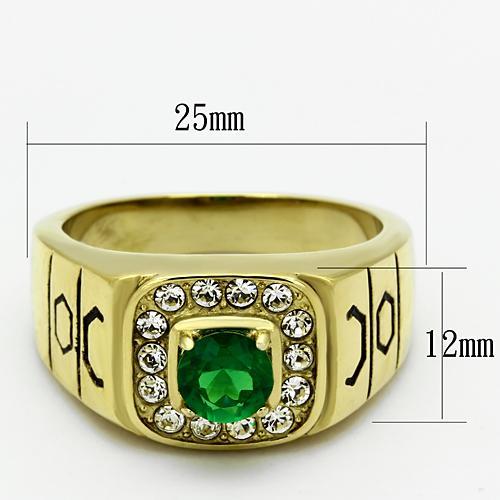 TK764 - IP Gold(Ion Plating) Stainless Steel Ring with Synthetic Synthetic Glass in Emerald