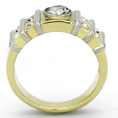 TK797 - Two-Tone IP Gold (Ion Plating) Stainless Steel Ring with AAA Grade CZ  in Clear