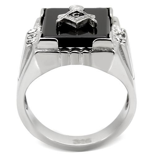 TK8X027 - High polished (no plating) Stainless Steel Ring with Semi-Precious Agate in Jet