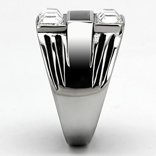 TK920 - High polished (no plating) Stainless Steel Ring with Top Grade Crystal  in Clear