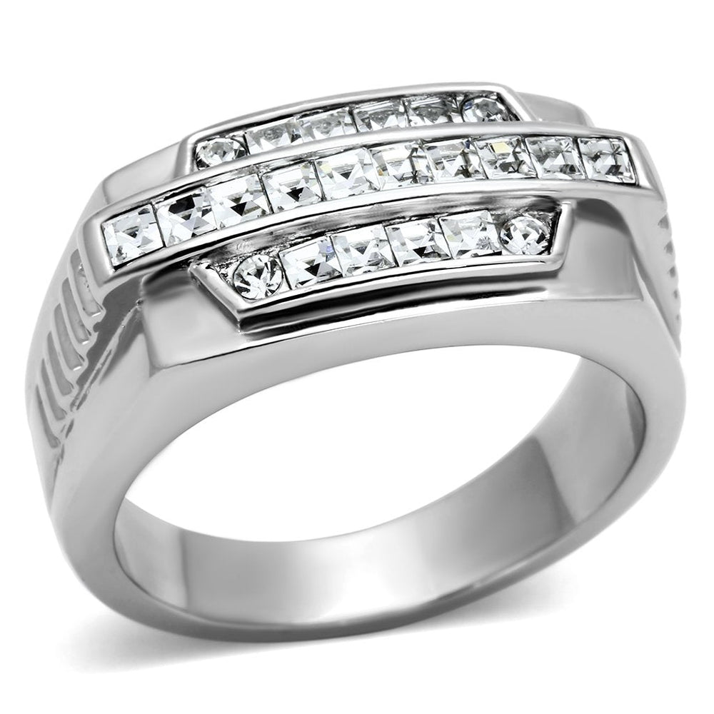 TK956 - High polished (no plating) Stainless Steel Ring with Top Grade Crystal  in Clear