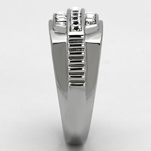 TK956 - High polished (no plating) Stainless Steel Ring with Top Grade Crystal  in Clear