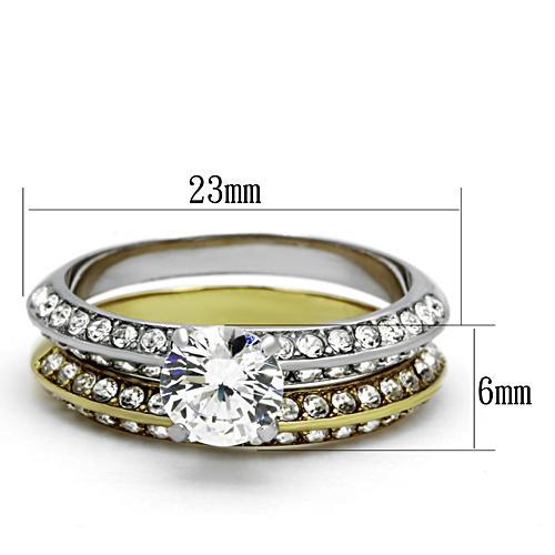 TK967 - Two-Tone IP Gold (Ion Plating) Stainless Steel Ring with AAA Grade CZ  in Clear